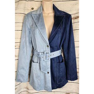 Staud Paprika Faux Suede Jacket S NEW Midnight Two Tone Belted Blazer Womens